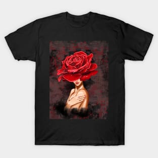 Girl with a big red rose on her head T-Shirt